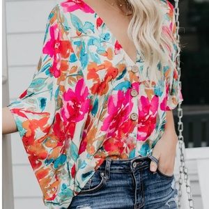 VICI - Tropical Floral Kimono Top, Medium, EUC